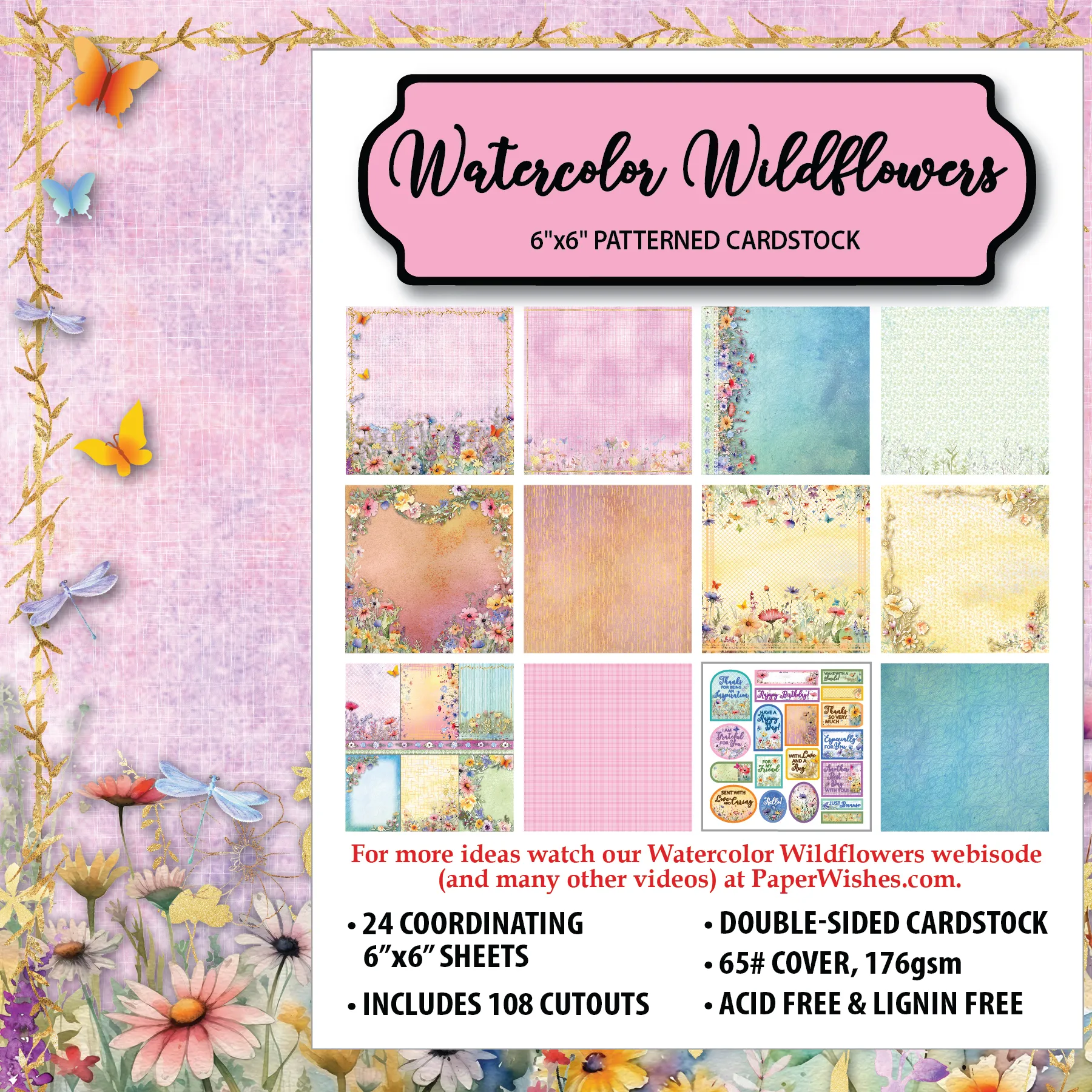 Watercolor Wildflowers 6x6 Patterned Cardstock
