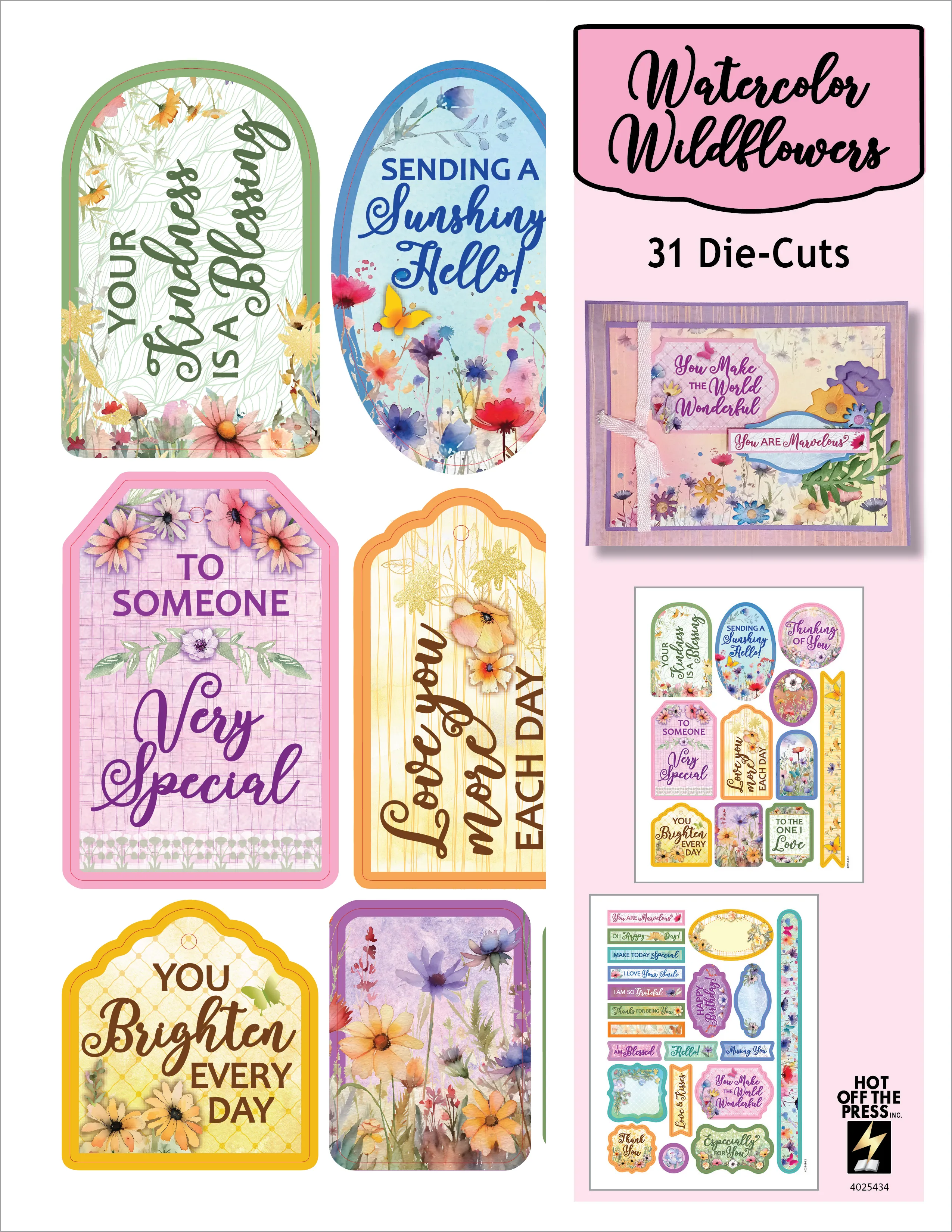 Watercolor Wildflowers Die-Cuts, 31 pieces