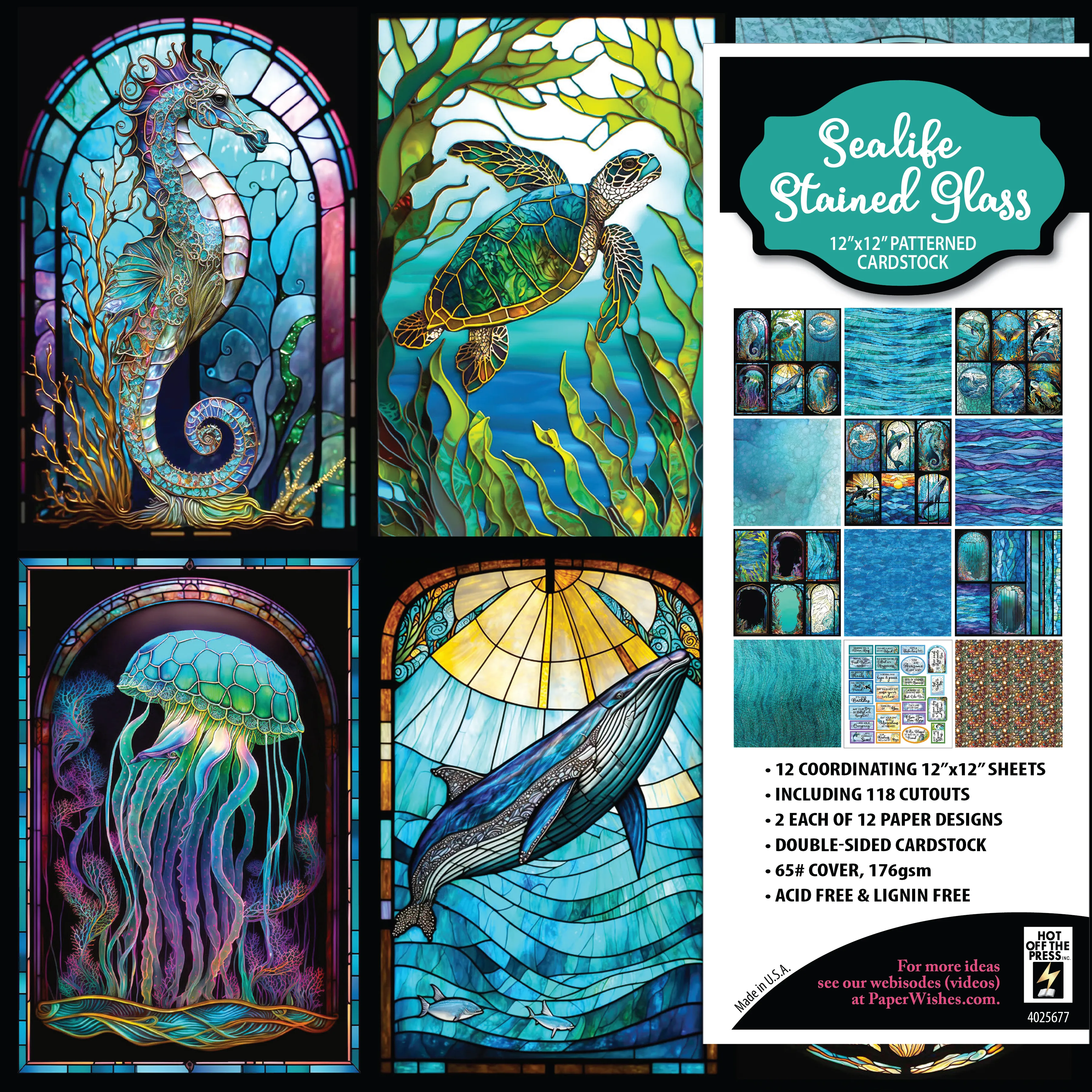 Sealife Stained Glass 12x12 Patterned Cardstock