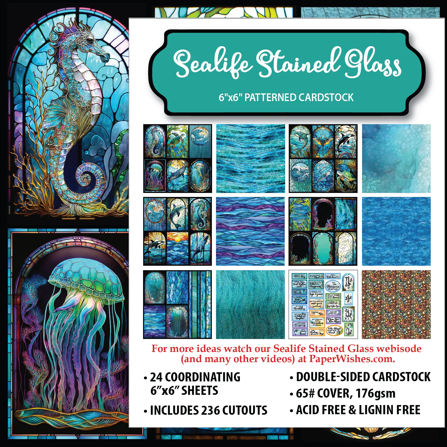 Sealife Stained Glass 6x6 Patterned Cardstock