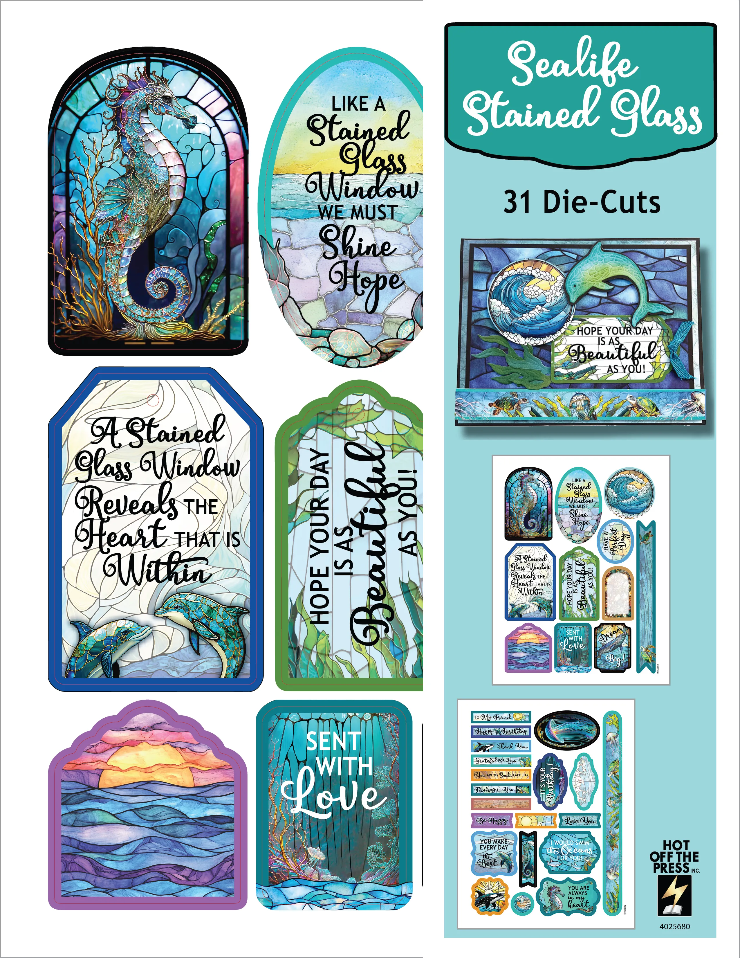 Sealife Stained Glass Die-Cuts, 31 pieces