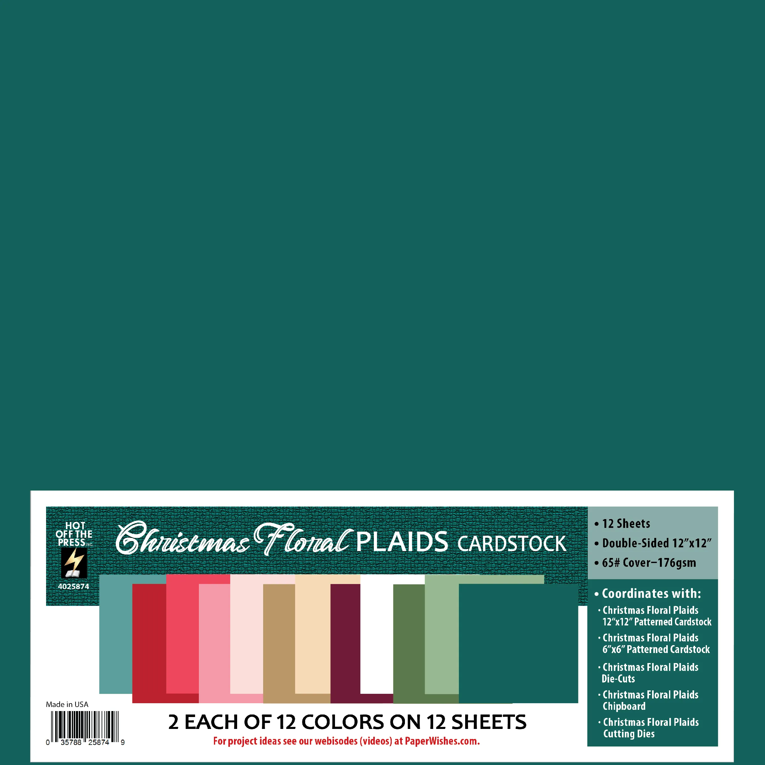 Christmas Floral Plaids 12x12 Solid Cardstock