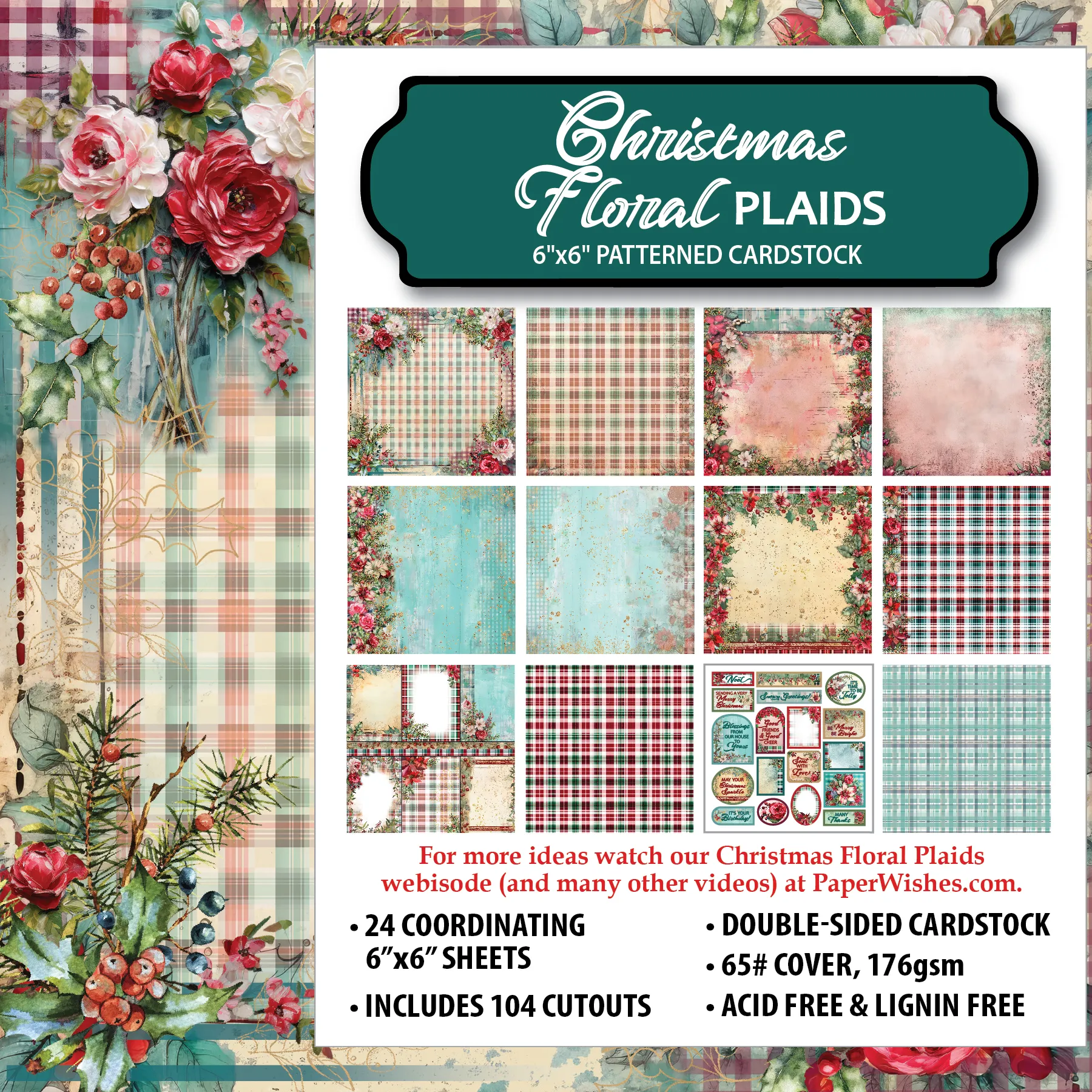 Christmas Floral Plaids 6x6 Patterned Cardstock