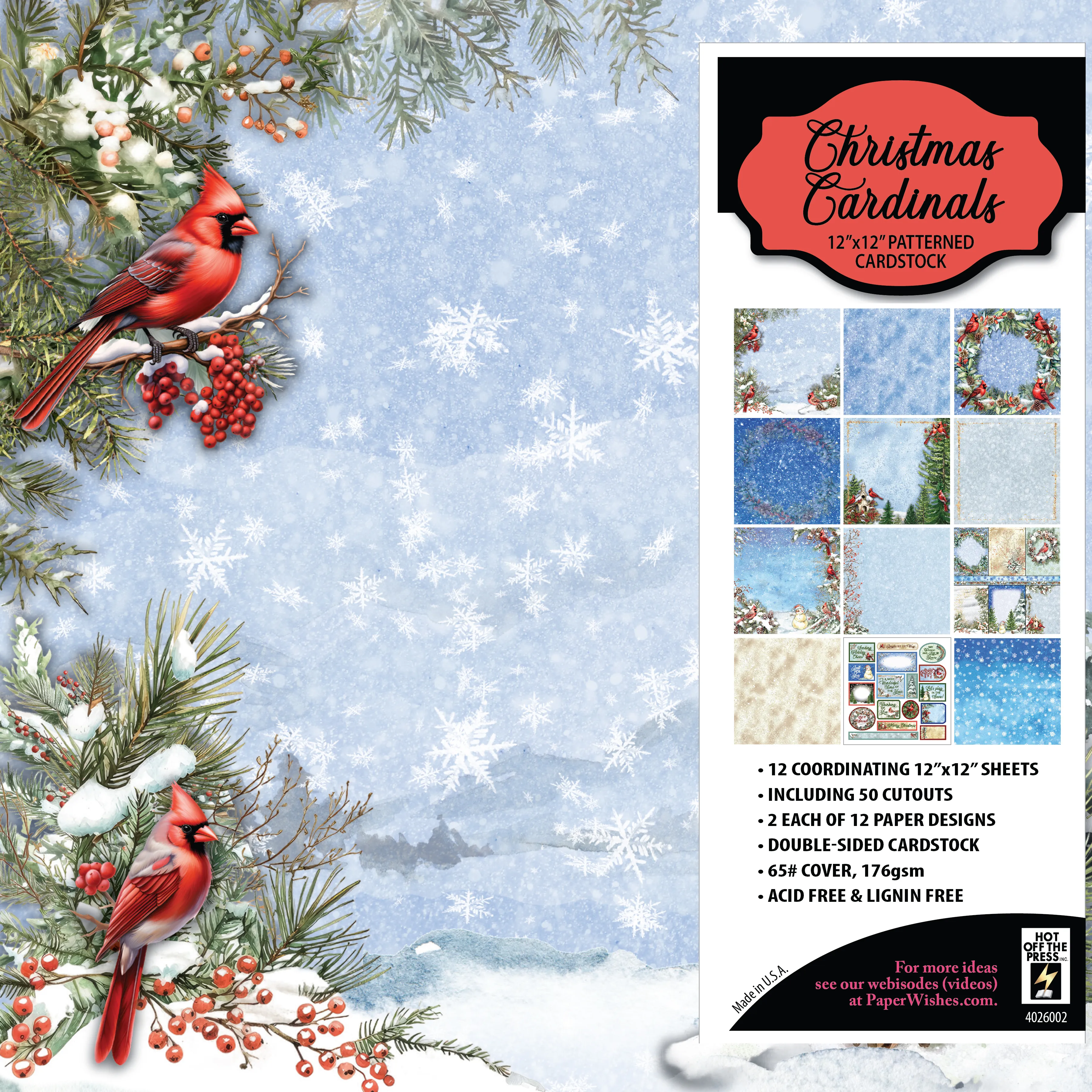 Christmas Cardinals 12x12 Patterned Cardstock