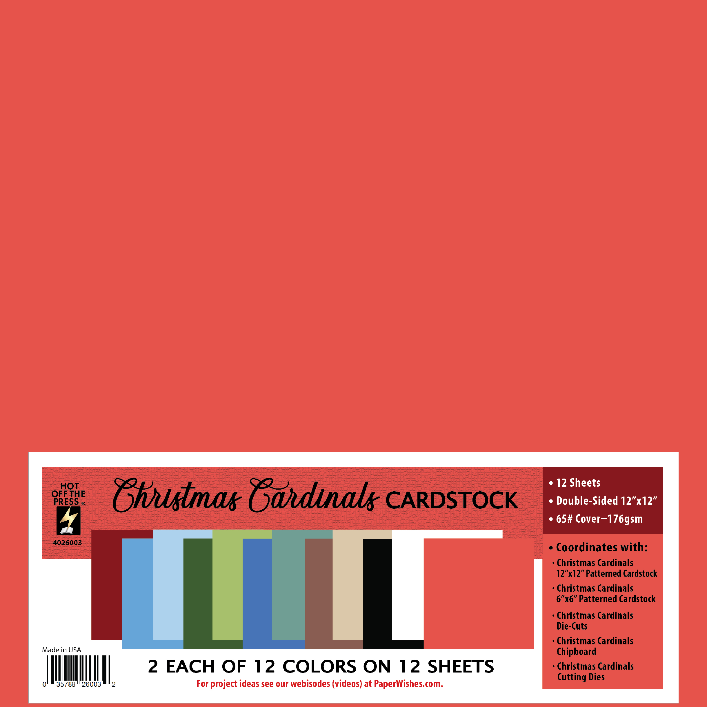 Christmas Cardinals 12x12 Solid Cardstock