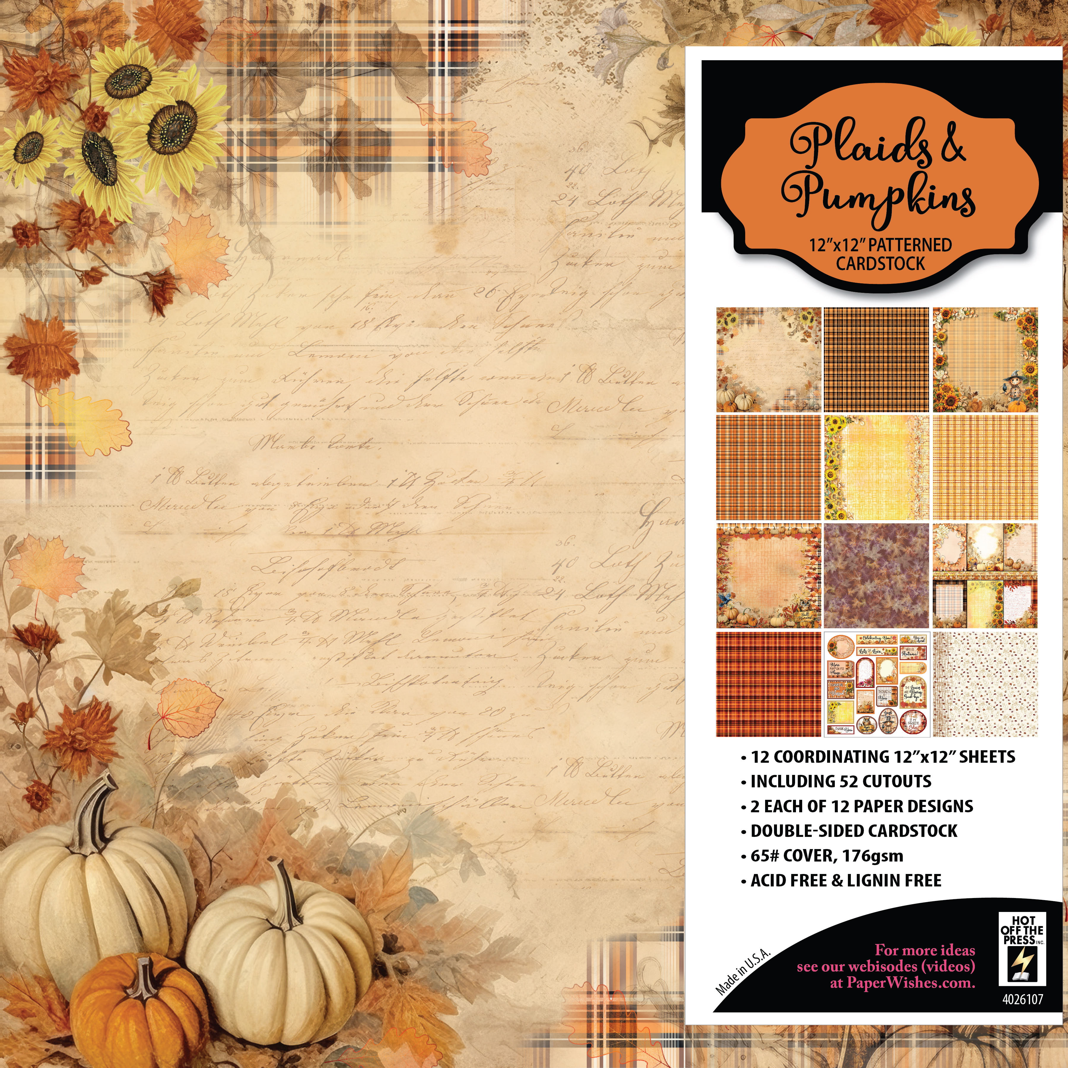 Plaids & Pumpkins 12x12 Patterned Cardstock