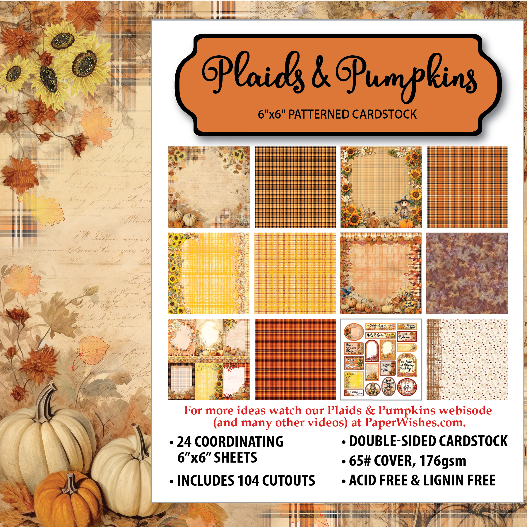 Plaids & Pumpkins 6x6 Patterned Cardstock