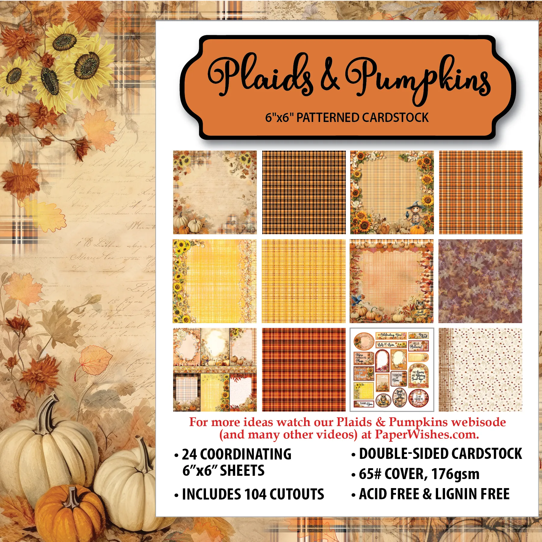 Plaids & Pumpkins 6x6 Patterned Cardstock