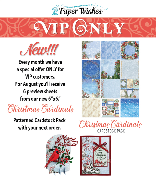 Christmas Cardinals 6x6 Patterned Cardstock - August VIP