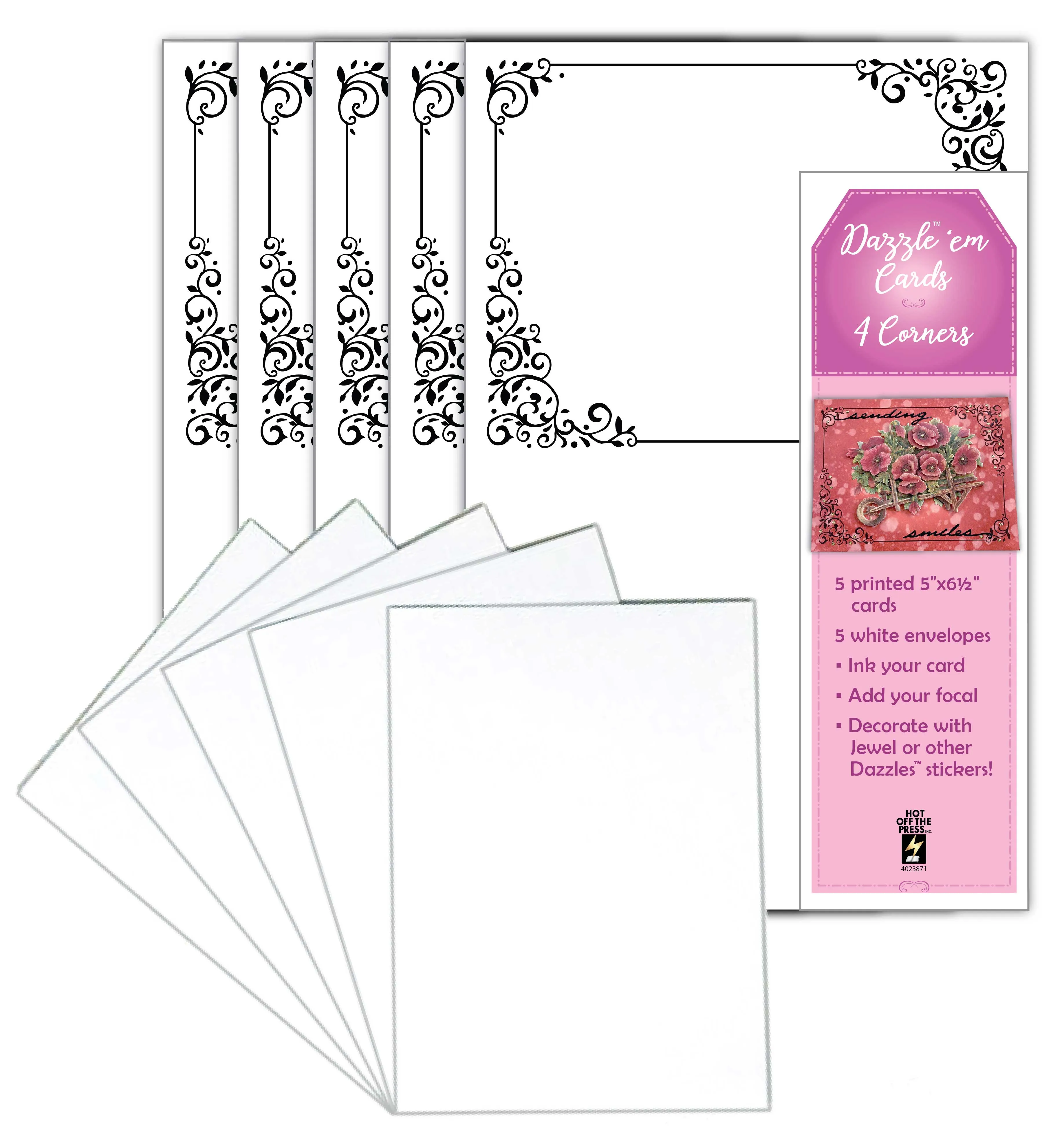 Dazzle 'em Cards--4 Corners, 5 cards & envelopes
