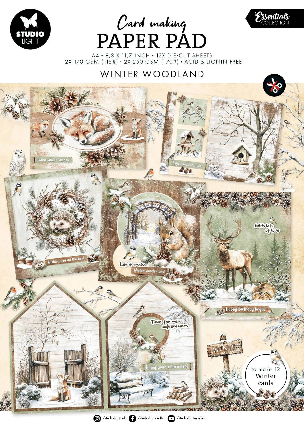 Winter Woodland Cardmaking Pad, 12 die-cut sheets