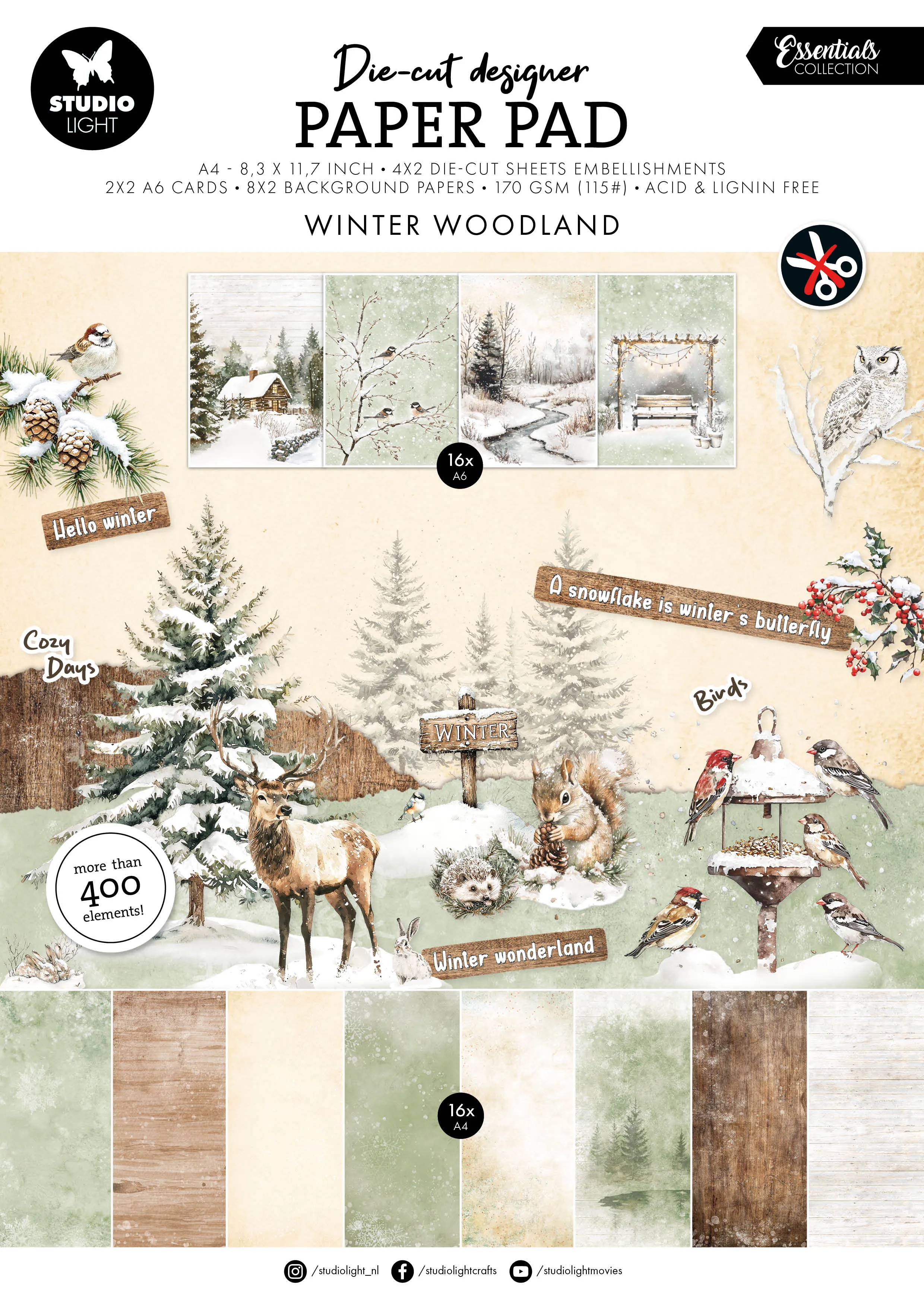 Winter Woodland Die-Cut Paper Pad, 16 sheets & 400 die-cuts