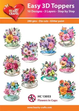 Flowers in Cups 3D Toppers, 30 pieces