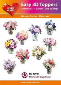 Flowers in Glass Vases 3D Toppers, 30 pieces