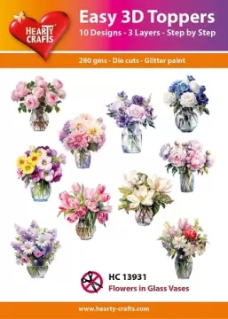 Flowers in Glass Vases 3D Toppers, 30 pieces