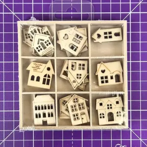 Houses Laser Cut Wooden Shapes, 45 pieces
