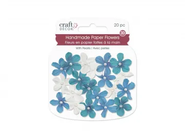Sky & White Paper Flowers, 20 pieces