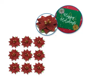 Red Mini Glitter Poinsettia, 9 pieces