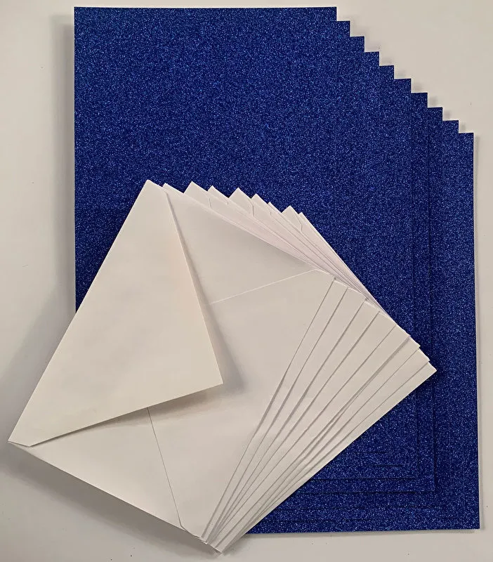 Blue Glitter Cards & Envelopes, 10 pack, 5