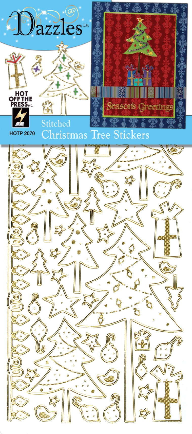 Stitched Christmas Trees Dazzles™ Stickers Gold