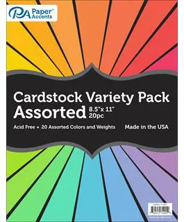 Assorted Cardstock, 8/5x11, 20 sheets