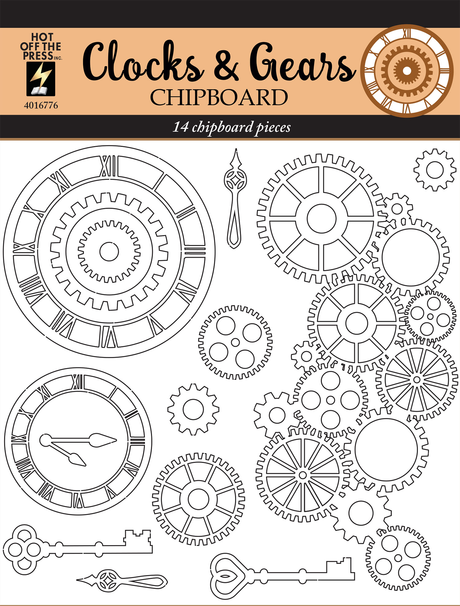 Clocks & Gears Chipboard, 14 pieces