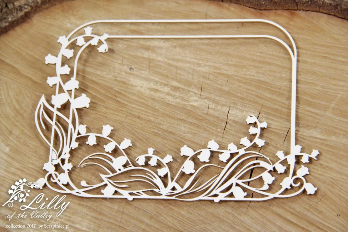 Rectangle Frame Lily of the Valley Chipboard