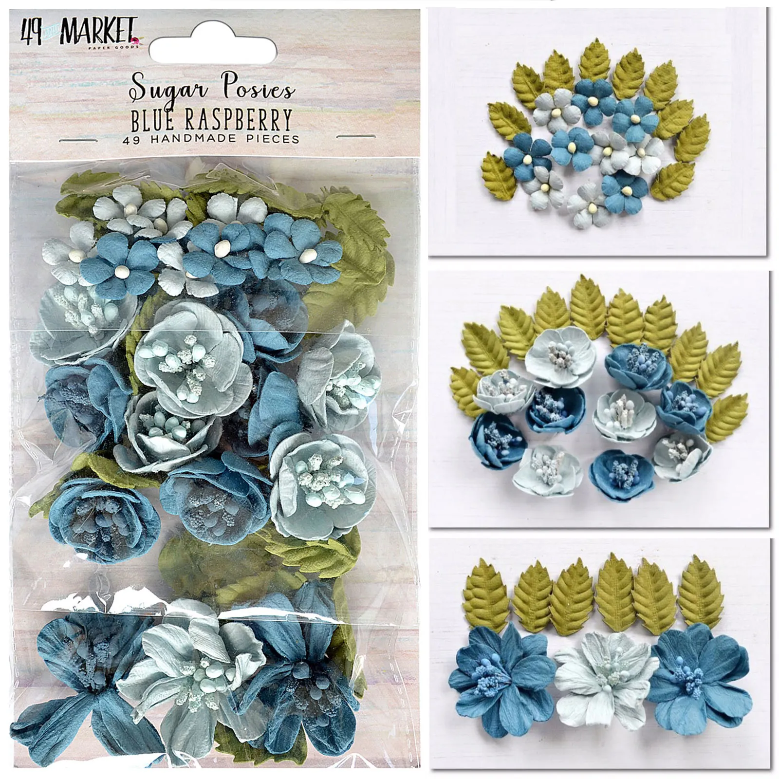 Blue Raspberry Sugar Posies, 49 pieces