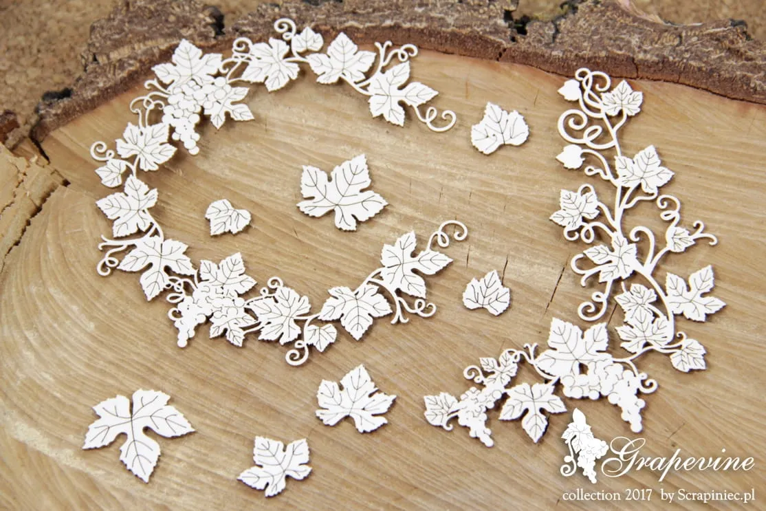 Grapevine Wreath & Leaves Chipboard, 10 pieces