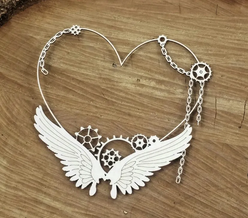 Steampunk Small Flying Heart Chipboard