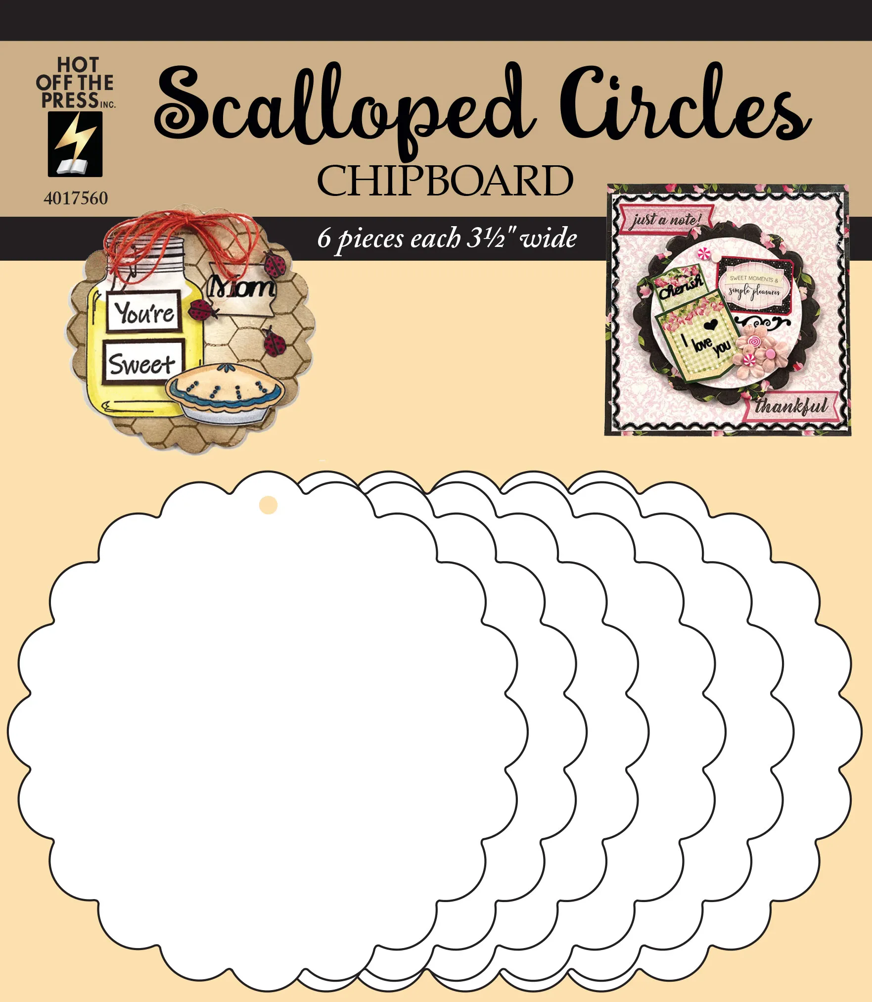 3 1/2 Scallop Circle Chipboard, 6 pack