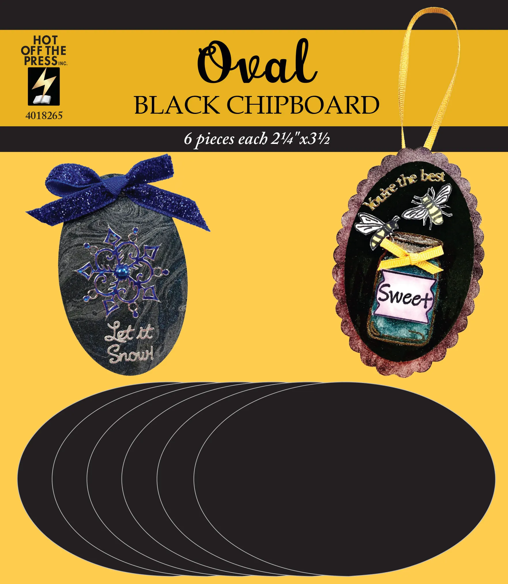 Oval Chipboard, 2 1/4x3 1/2, black, 6 pack