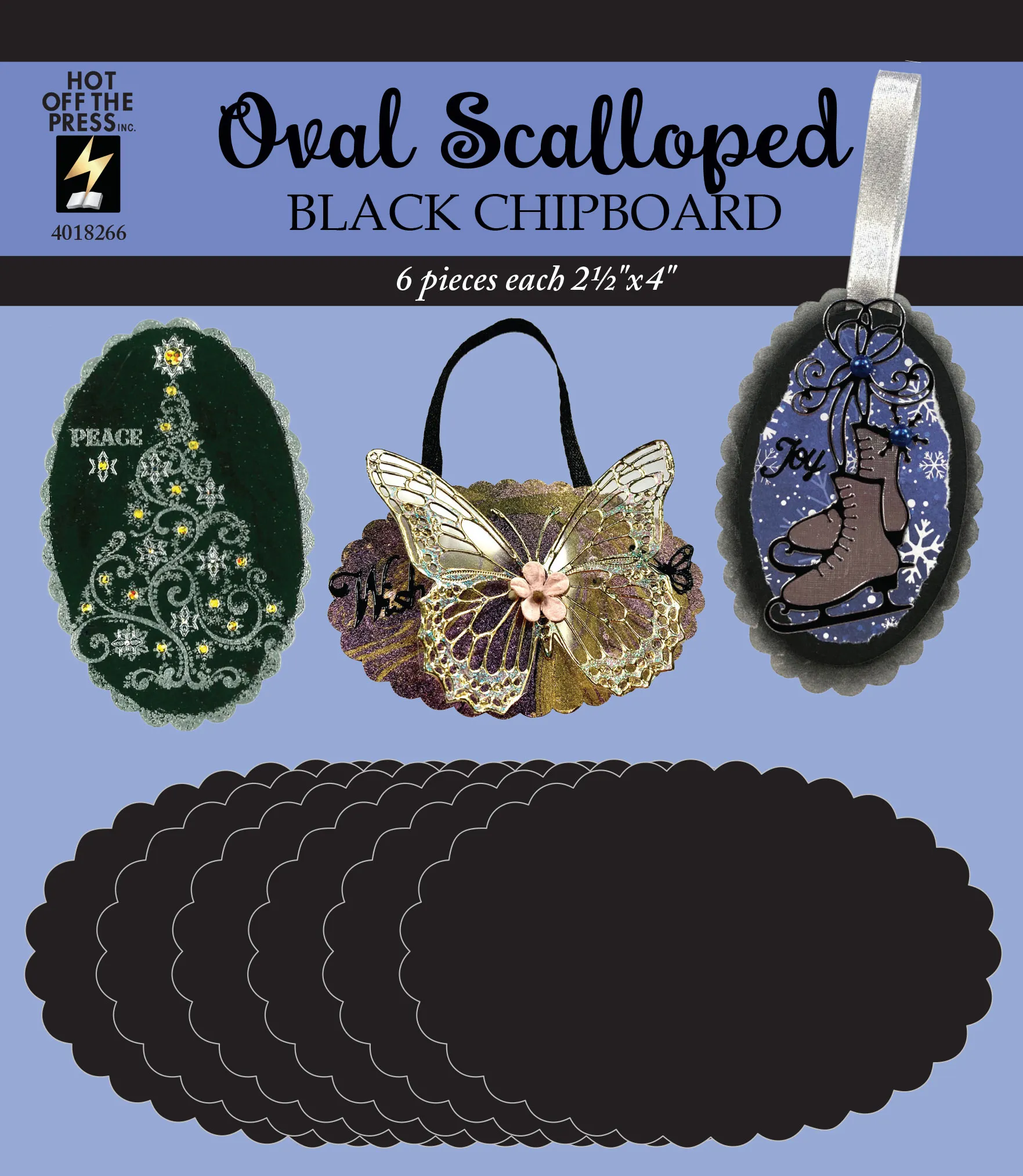 Oval Scalloped Chipboard, black, 6 pack