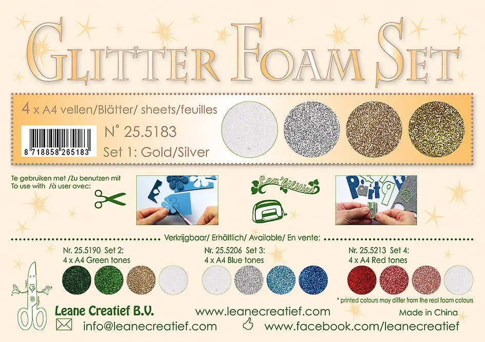 Gold/Silver/White Glitter Flower Foam, 4 sheets