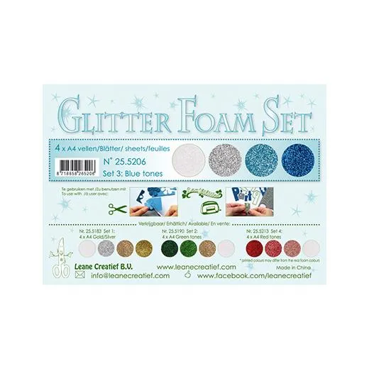 Blue/White/Silver Glitter Flower Foam, 4 sheets