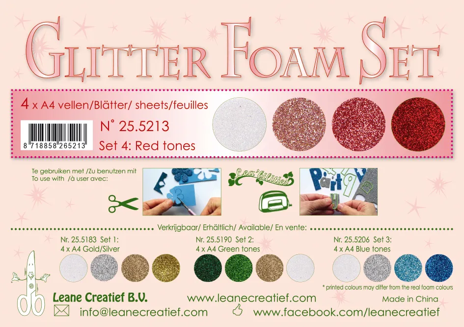 Red/White Glitter Foam, 4 sheets