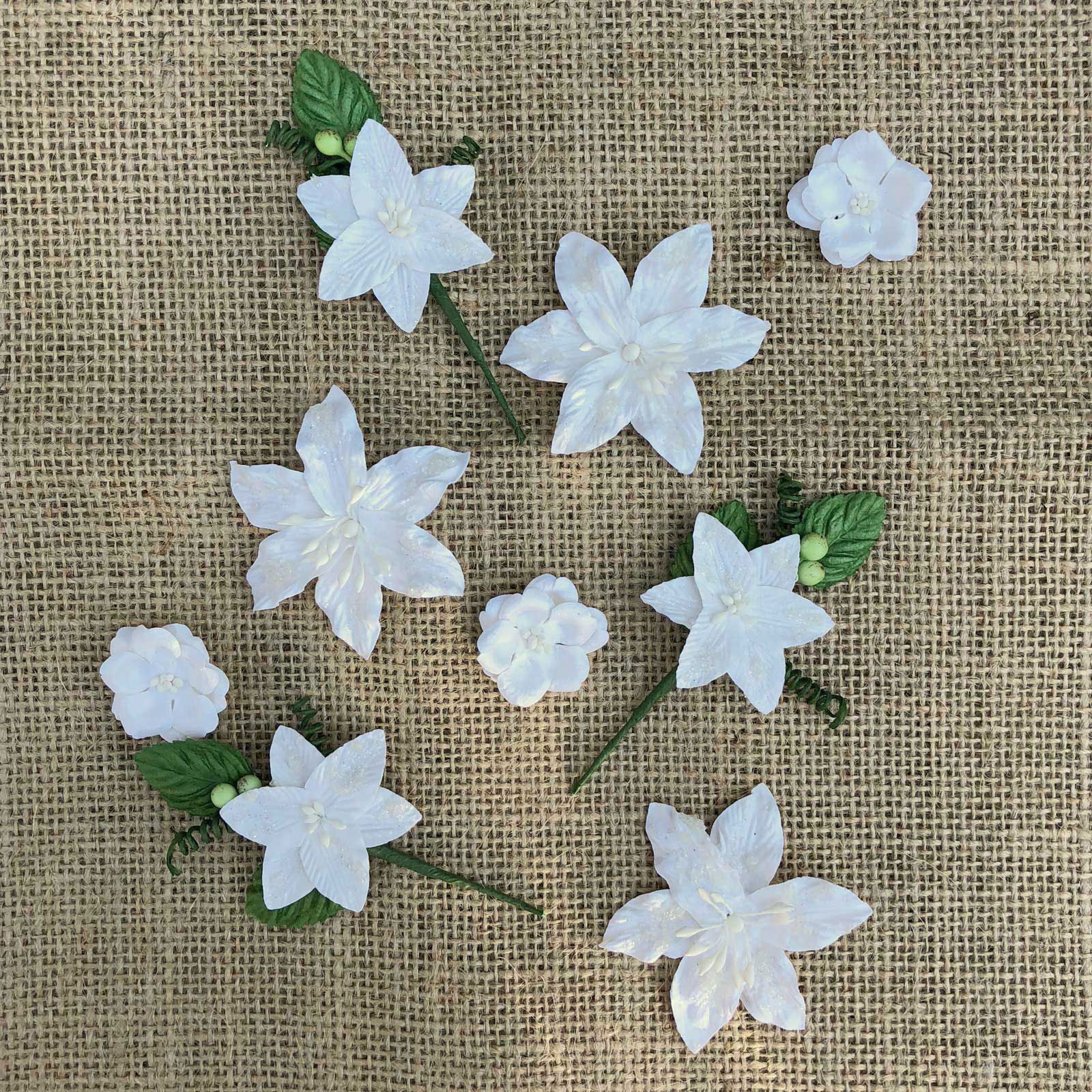 White Stargazer Flowers, 9 pieces
