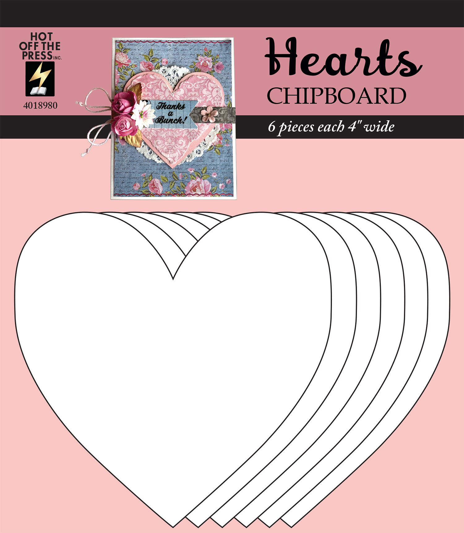 Hearts Chipboard, 6 pieces