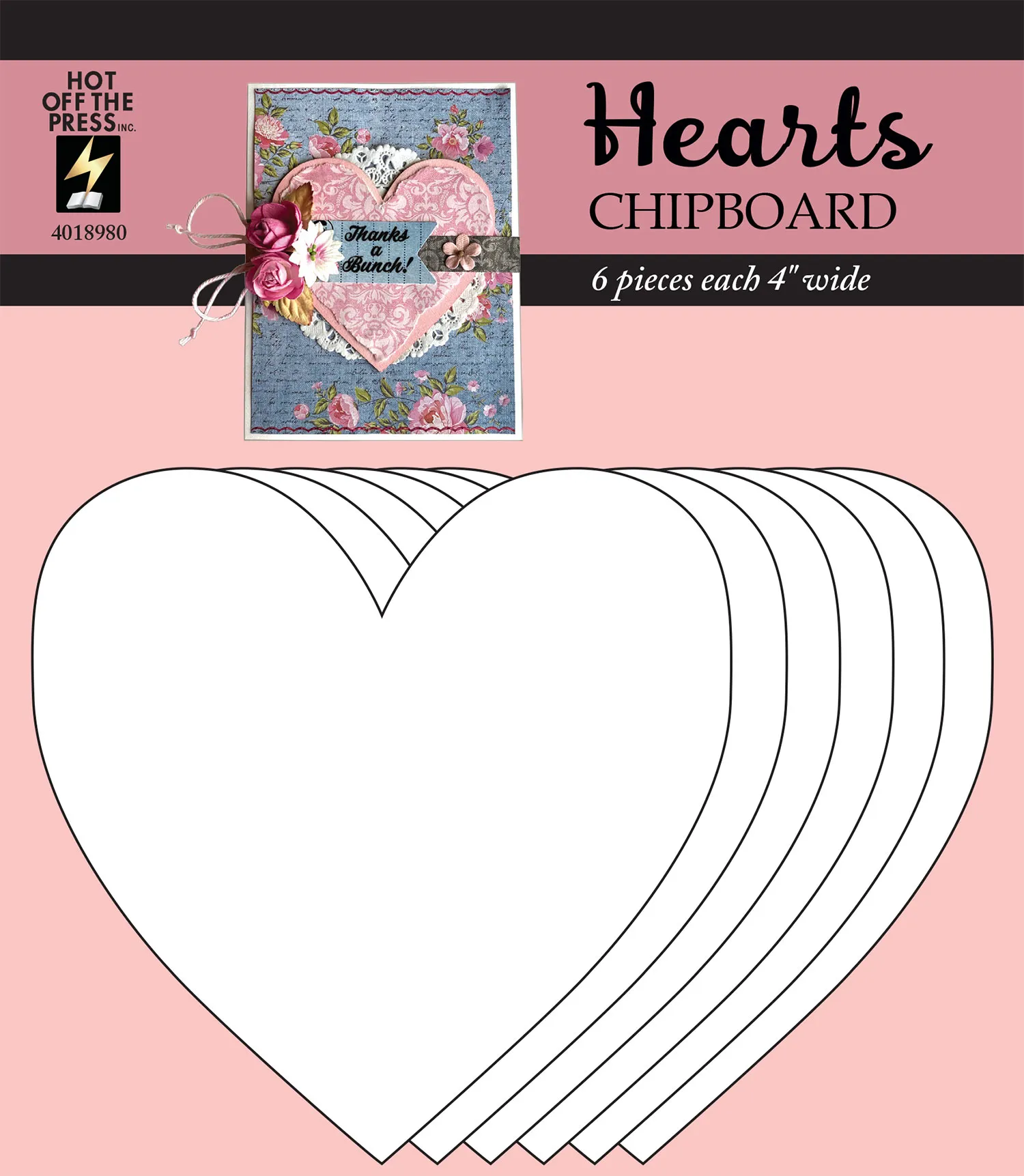 Hearts Chipboard, 6 Pieces