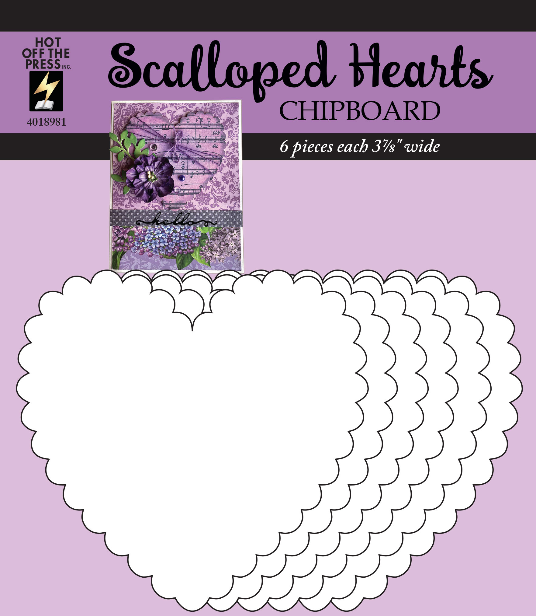 Scalloped Hearts Chipboard, 6 pieces