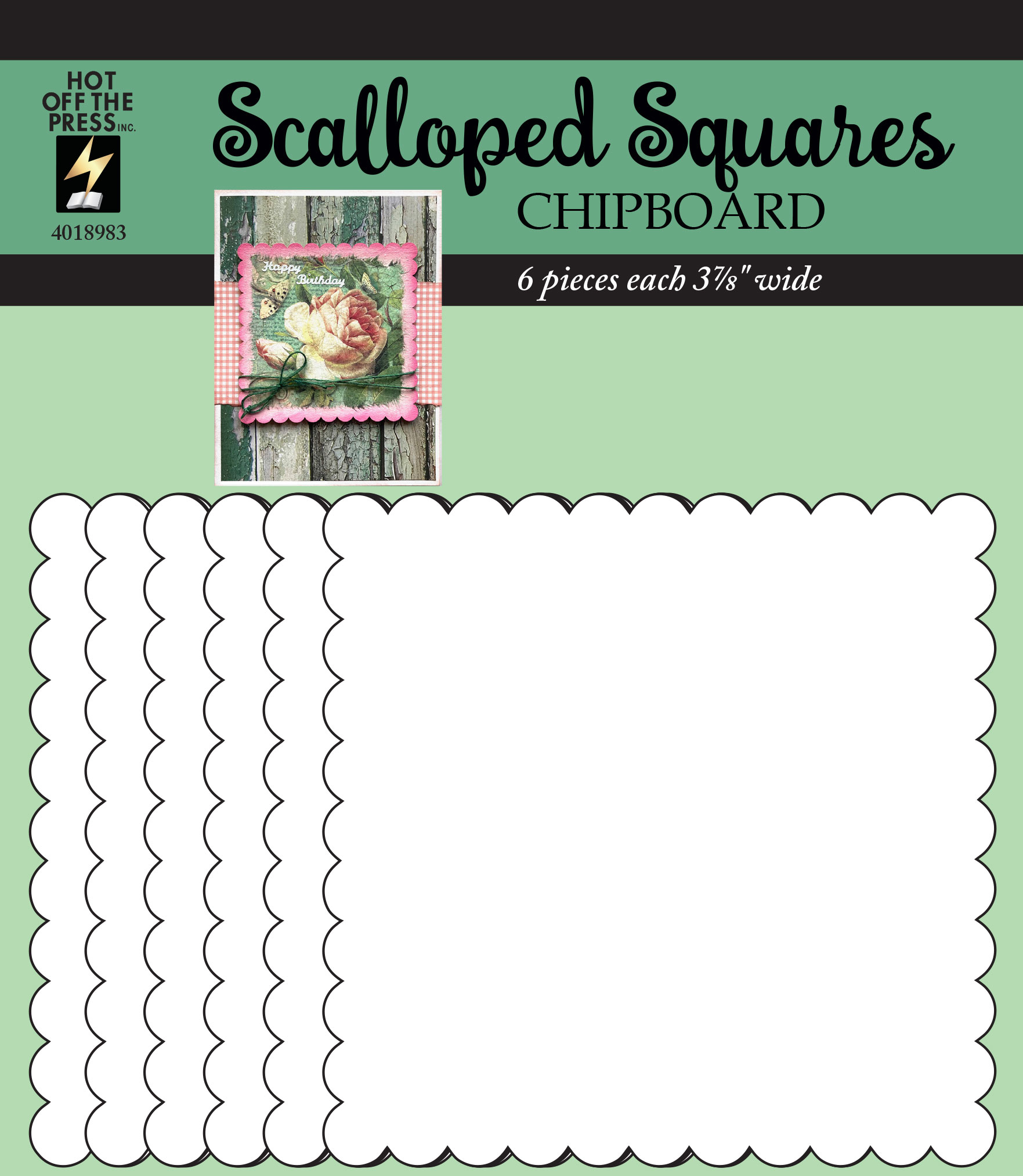 Scalloped Squares Chipboard, 6 pieces