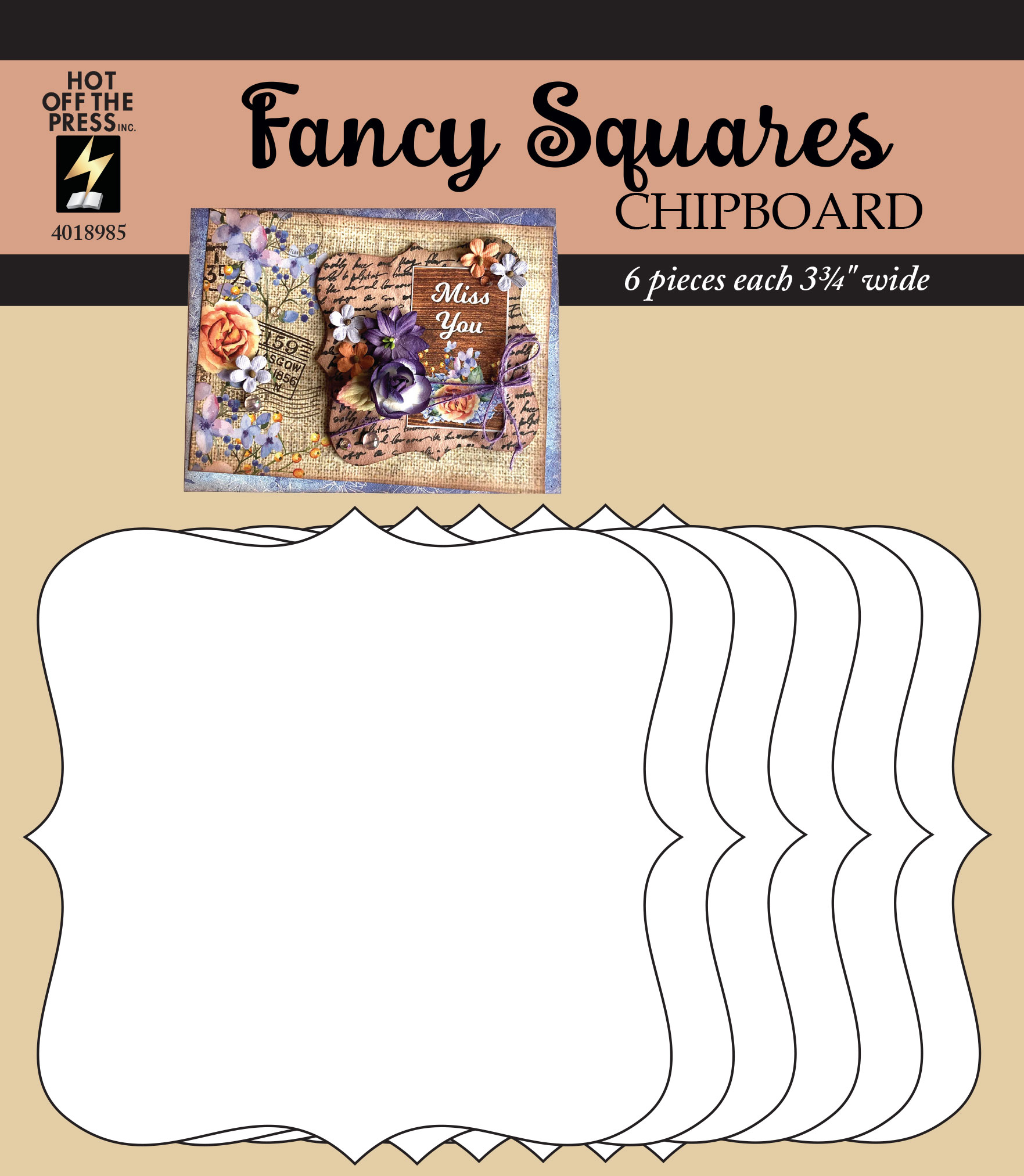 Fancy Square Chipboard, 6 pieces