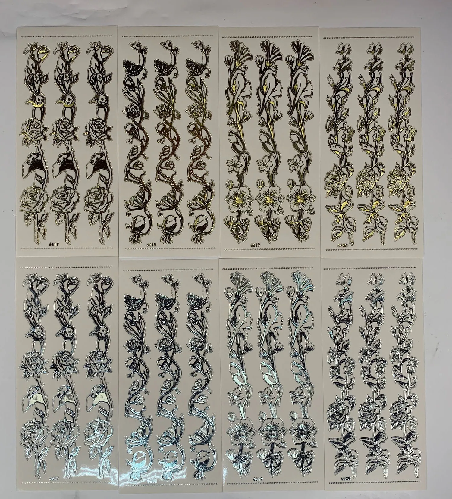Floral Borders Engraved Stickers, 8 sheets
