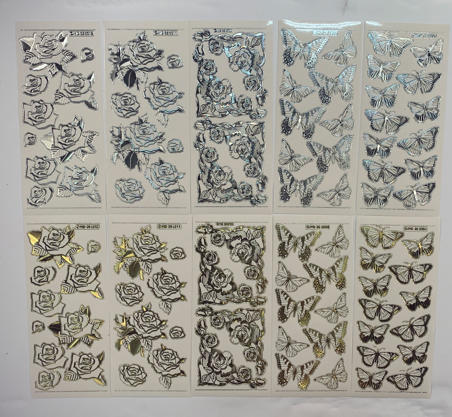 Roses & Butterflies Engraved Stickers, 10 sheets