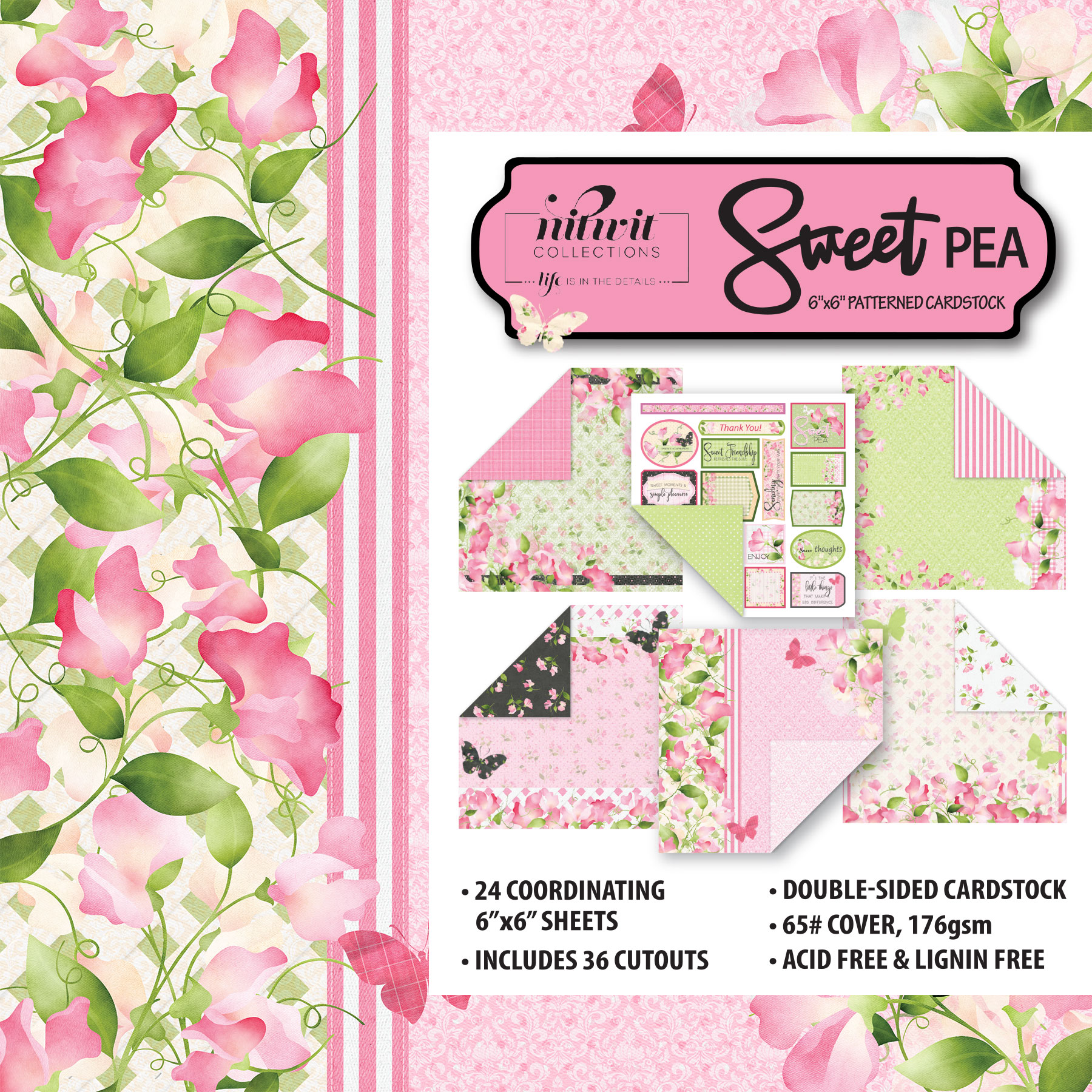 Sweet Pea 6"x6"" Patterned Cardstock Pack