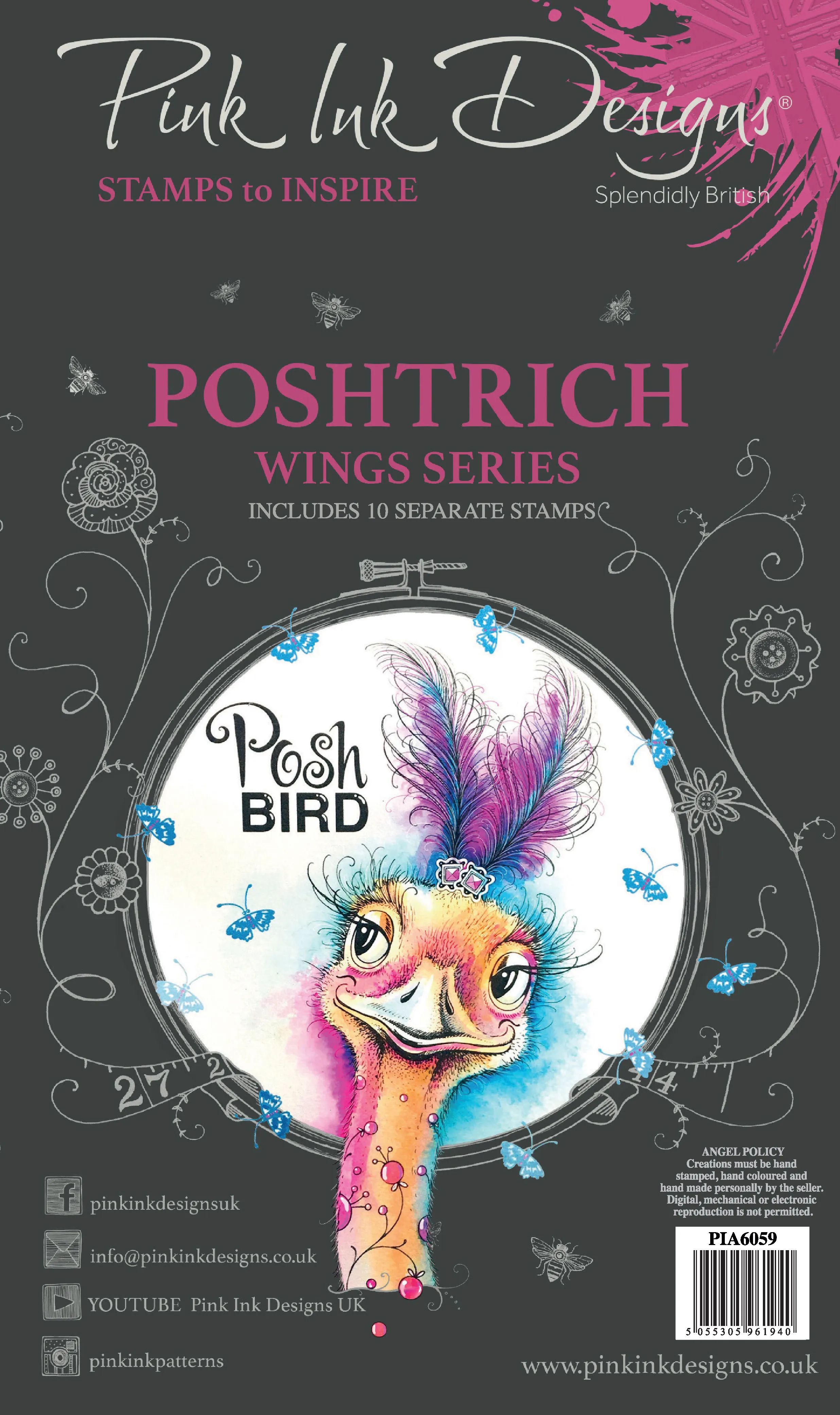 Pink Ink Designs Postrich A6 Clear Stamp Set