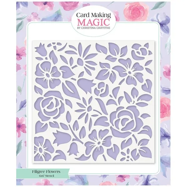 Card Making Magic Stencil Circular Box and Card Maker Filigree Flowers Background