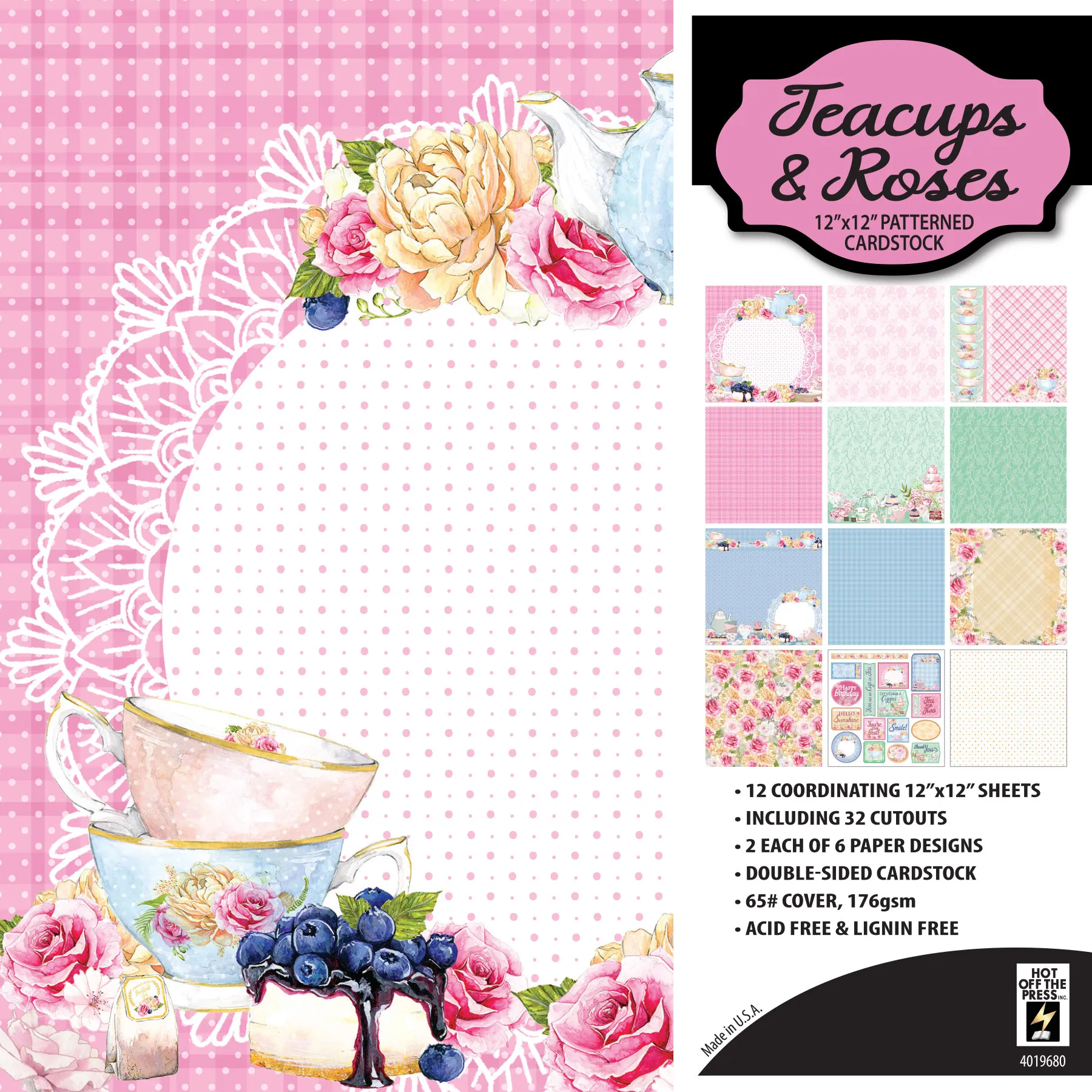 Teacups and Roses 12x12 Patterned Cardstock