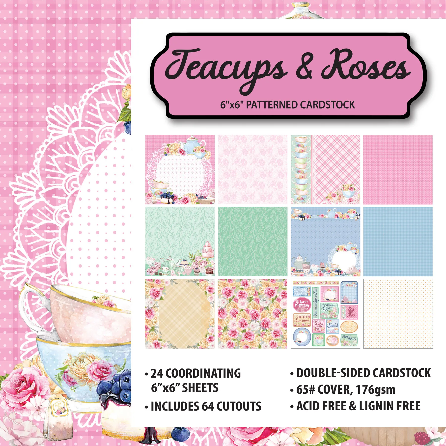Teacups & Roses 6x6 Patterned Cardstock