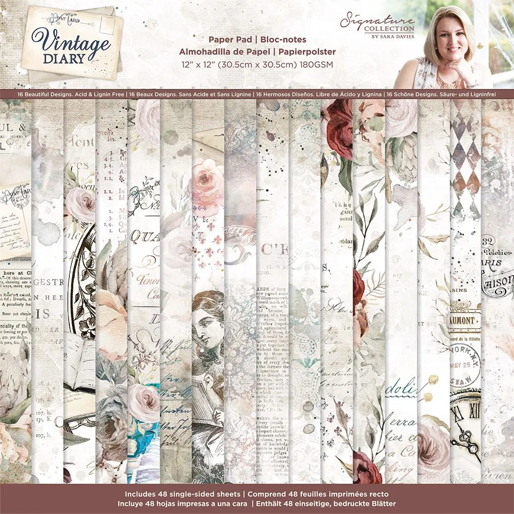 Vintage Diary 12 x 12 Paper Pad, 48 single-sided sheets